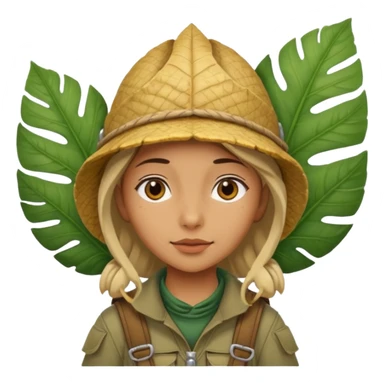 a young female explorer with jungle wearing a large leaf headgear bye  sticker