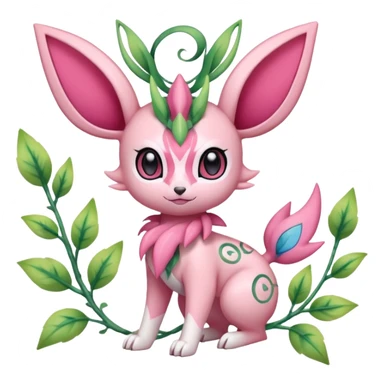 Rosy floral romantic cute Sylveon-Celebi-Leafeon-Pokémon-Digimon-Fakémon-hybrid-fusion-creature with vines entangled around sticker