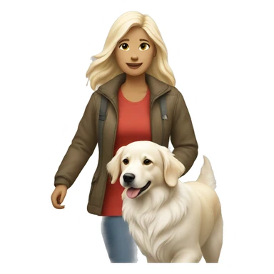 Woman walking a white golden retriever sticker