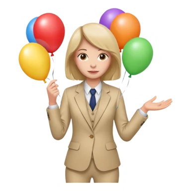 birthday  girl in biege suit + baloons sticker