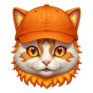 Cat with the flames in his eyes with a orange baseball hat on his head sticker