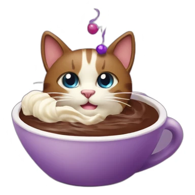 Brown cat as cream brownie dessert in a cup th sht right with purple horn sticker