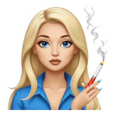 blonde light blonde balayage gorgeous girl blue eyes long hair with latina makeup smoking a cigarette baddie winged eyeliner Long nails sticker