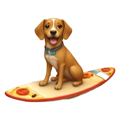 dog on a surfing board in the desert eating pizza sticker