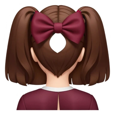 brown open hair from behind with a burgundy bow sticker