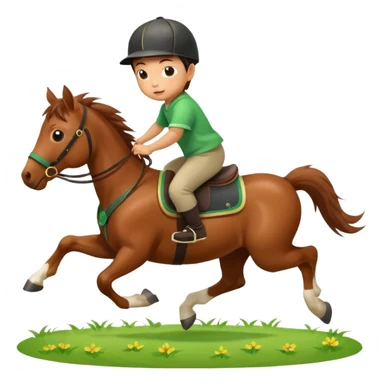 l little chinese baby riding on a  cute horse running really fast on the grass with 2026 year's label sticker