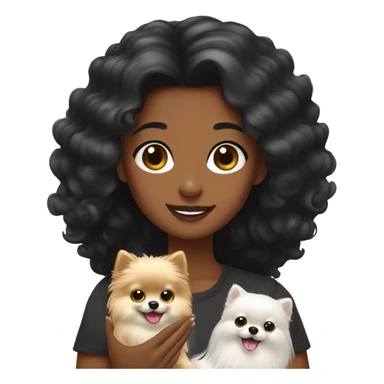 black hair girl petting cream hair pomeranian sticker