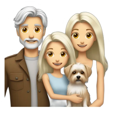 Hold Family with a White man hold with haire White and a White woman hold with long White hair and a small yorkshire terrier  dog sticker