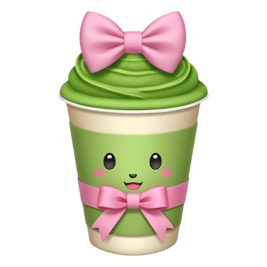 A Matcha in a to go cup with a pink ribbon wrapped around ￼ sticker