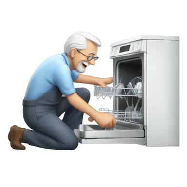 Old man fixing dishwasher  sticker