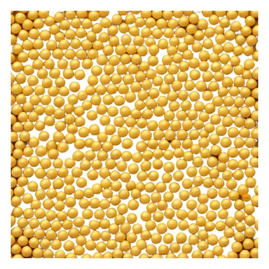 small loosely scattered mound of round mustard seeds in warm golden-yellow tones, each seed smooth tiny spherical with matte finish, varying slightly in shade, organic natural pile, no bowl spoon or extras, soft lighting, subtle shadows, emoji scale sticker