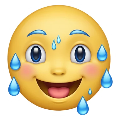 Emoji, yellow round laughing face, blue tears of joy on it. 2 big blue tears on each of the 2 cheeks sticker
