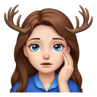 Deer girl facepalm with white skin and brown long hair with blue eyes  sticker