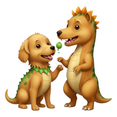 a golden retriever with a dinosaur costume thats unaliving a chihuahua thats in a dinosuar costume sticker