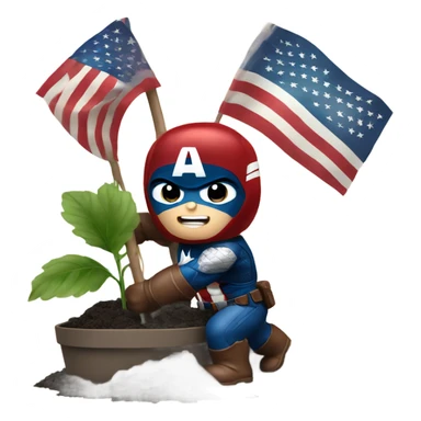 Captain America planting a USA flag sticker