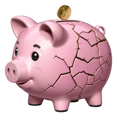a piggy bank broken into two parts sticker