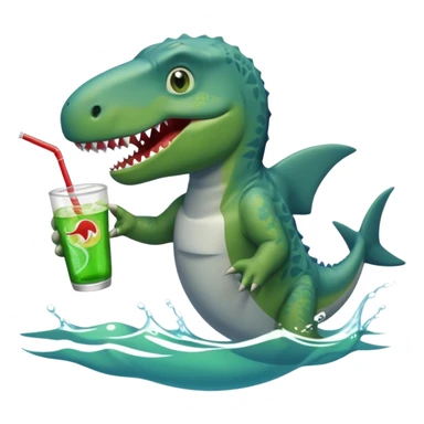 Dinosaur swimming with shark drinking soda sticker