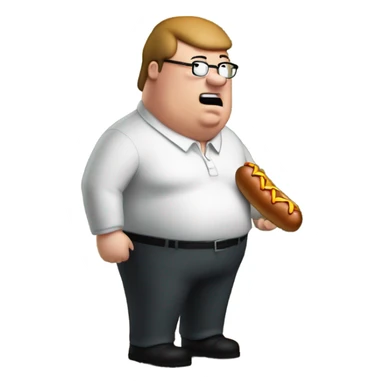 Peter griffin in the woods with a hotdog sticker