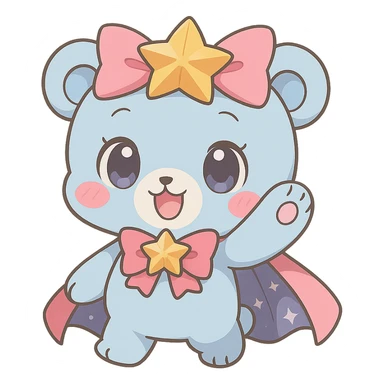 Transform the anime style magical bear into chibi style with exaggeratedly cute proportions, keeping no background. Maintain the anime aesthetic while emphasizing cuteness and chibi proportions. sticker