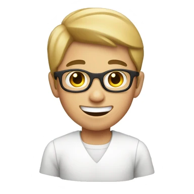 smiling boy in white shirt and unibrow  sticker