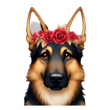 Bokeh Midnight constellation night stars Brindled striped brindle black German shepherd fox carrying glowing red lantern, fairy lights, rose flower crown, bokeh lights, out of focus blur sticker