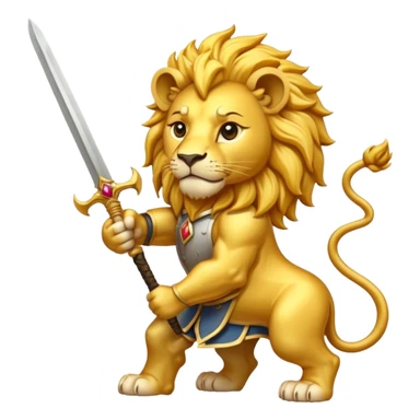    Please create a golden lion holding a curved sword with the half sun on top of the lion’s back? sticker