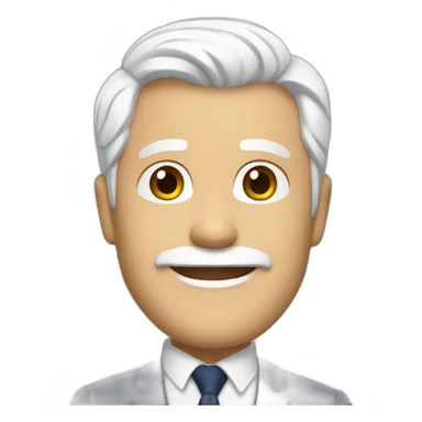 Create an emoji of a man smiling, dressed with a navy blue suit jacket and a white shirt,, with white hair and with a short but neat white beard, but with no glasses sticker