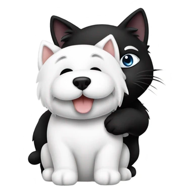 White West highland terrier hugging a black cat sticker