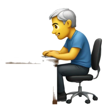 Illustrate an icon of a person sitting at a desk with a laptop.  sticker