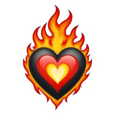 Black and red heart with small flames tattoo style sticker