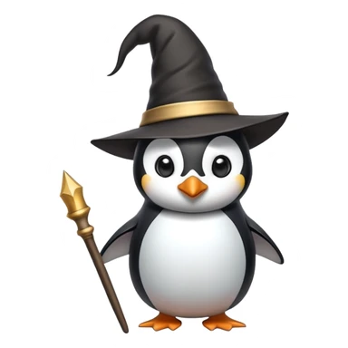 penguin wizard with a wand and pointed hat sticker