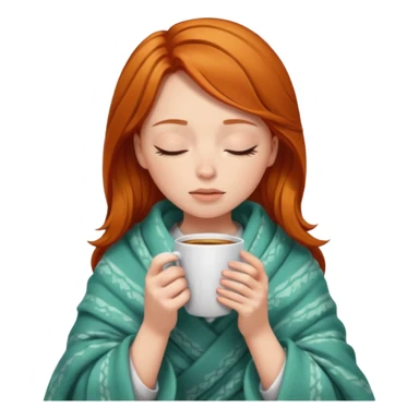 girl with ginger hair inside a blanket sipping coffee eyes closed sticker