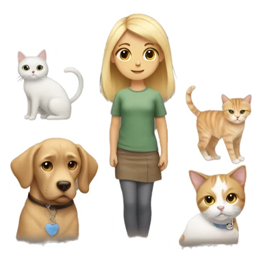 draw a girl with blond hair and brown eyes with a dog and a cat sticker