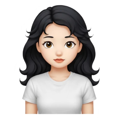 Cute beautiful girl,Black hair,wavy long hair, Black eyes, white T-shirt, Chinese  sticker