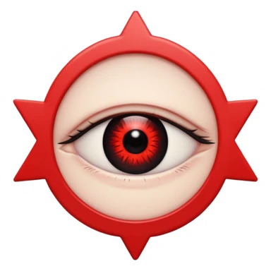 Red eye with a black shuriken-shaped pupil sticker