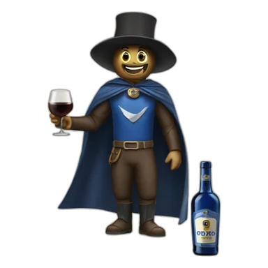 the mascot of the Sandeman brand with his cape and his bottle of Porto sticker