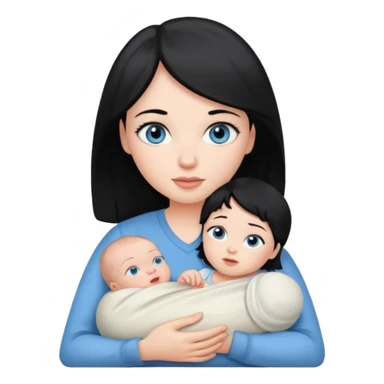 mom holding newborn baby girl with blue eyes white skin and black hair and white skin newborn girl bab white skin black hair sticker