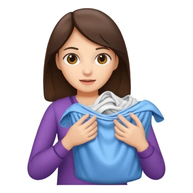 brunette woman holding laundry sticker