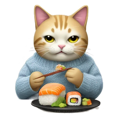 A cat wearing a sweater eating sushi  sticker
