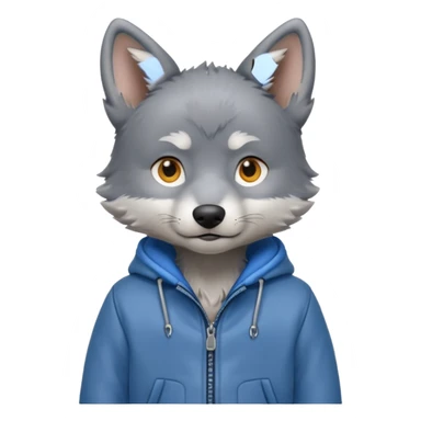 Wolf pup with soft fur and alert ears, jacket, half body, standing sticker