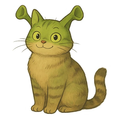 ghibli style cat inspired by Shrek with green ogre ears and whimsical look sticker