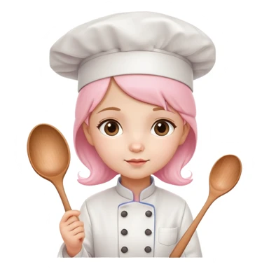 Lovely little girl, dressed in a chef suit with a light pink chef hat, with a spoon in her hand sticker