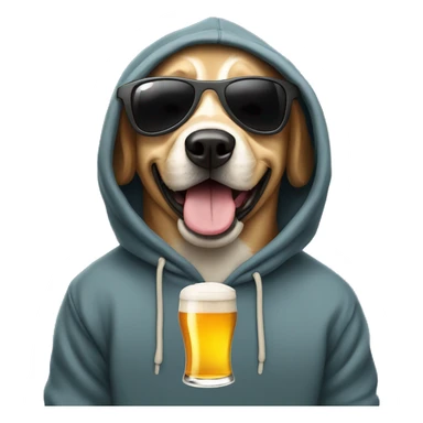 ￼ dog wearing a hoodie with sunglasses on the beer sticker