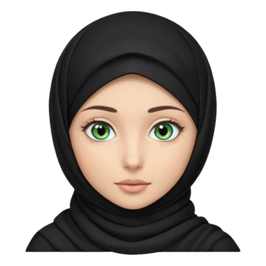a girl wearing a black hijab and has green and blue eyes with another model of a hijab like a hijab but it's showing the neck Its neckfree sticker