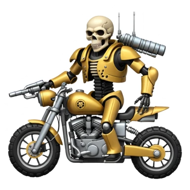 four-armed skull-headed tank mech motorcycle with four mechanical arms with guns, skull head with cables, tank tread lower body, aggressive expression, shiny metal with minimal color accents, preserve all proportions, pose, and details sticker