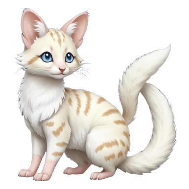 Albino-white, blue-eyed soft natural realistic romantic vintage antique divine beautiful elegant pretty precious cute young youthful  Fakémon-Pokémon-opossum-feline-mouse-serval-caracal-chinchilla-Minccino-Cinccino-Meowstic-rodent-hybrid-creature with a big fluffy bushy tail (full body) sticker