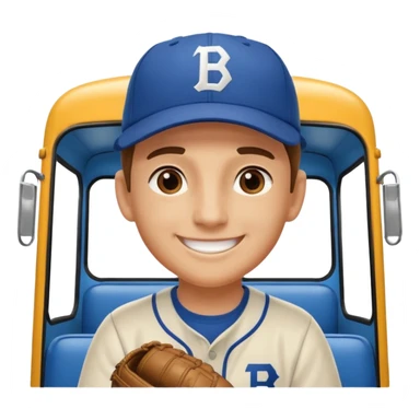 autobus de equipo llevando a egnte de basebal  y un chofer con b en la gorra sticker