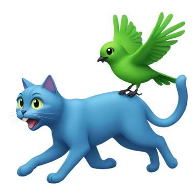 Blue cat chasing a green bird. sticker
