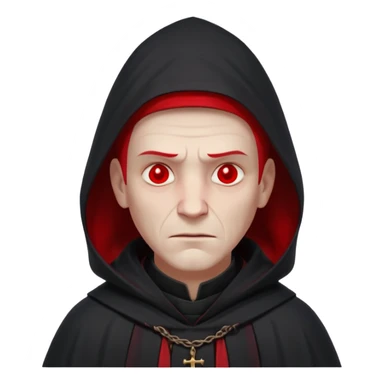 cursed village priest portrait, head and shoulders only, dark hooded robe, mysterious expression, subtle red accents, eerie glow, gothic village atmosphere, 3D cartoon, mobile game icon style, clean background, no text, no watermark

 sticker