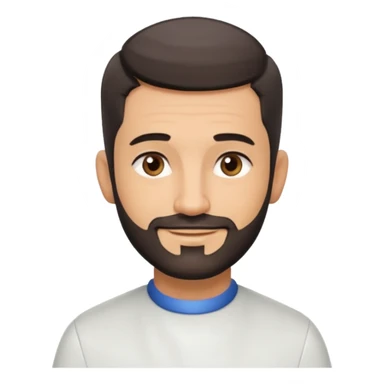 Apple-style 3D emoji of a male barber, dark graying straight hair styled forward in a crop haircut, light stubble beard, warm olive skin, brown eyes, friendly confident smile, slightly raised eyebrows, calm welcoming expression, soft studio lighting, clean background, high quality vector-like render sticker